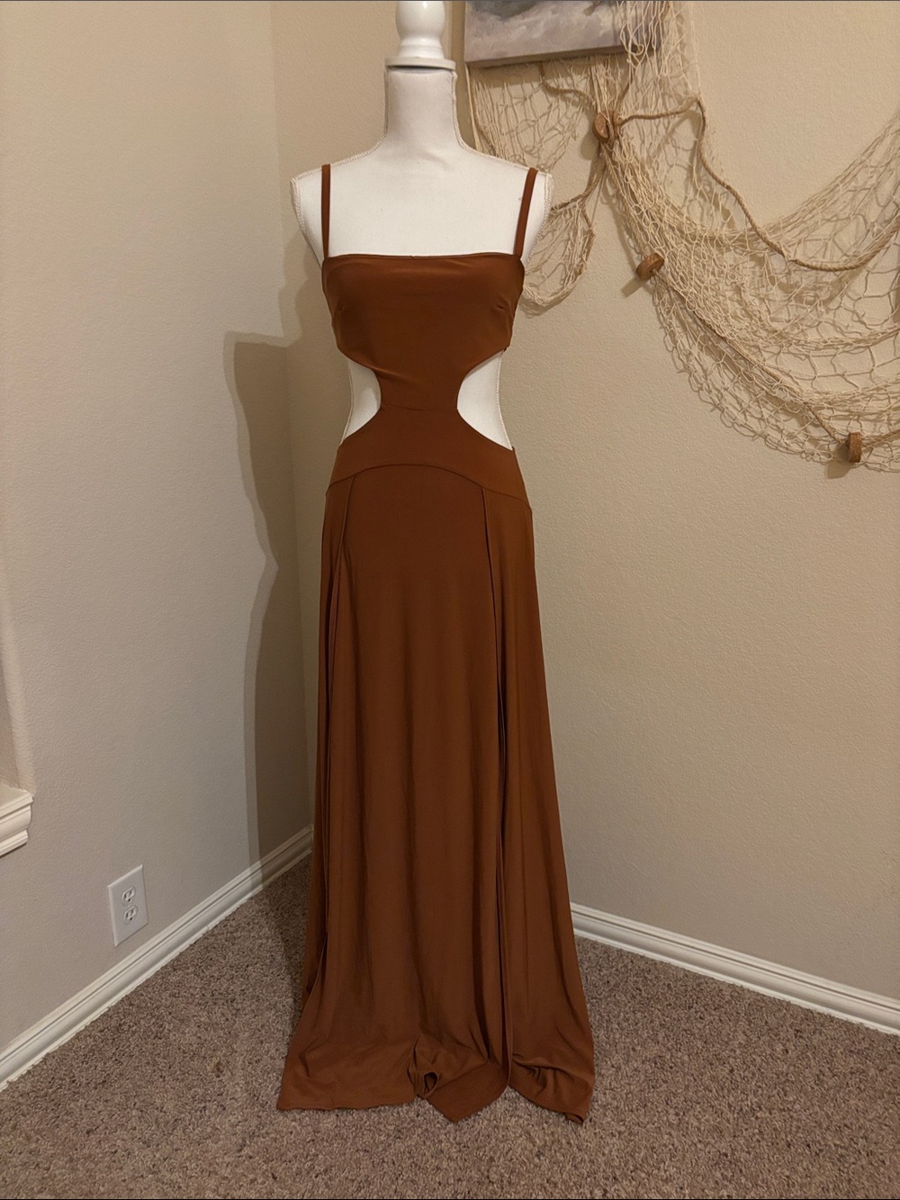 Fashion Nova Rust Cutout Maxi Dress with Spaghetti Straps